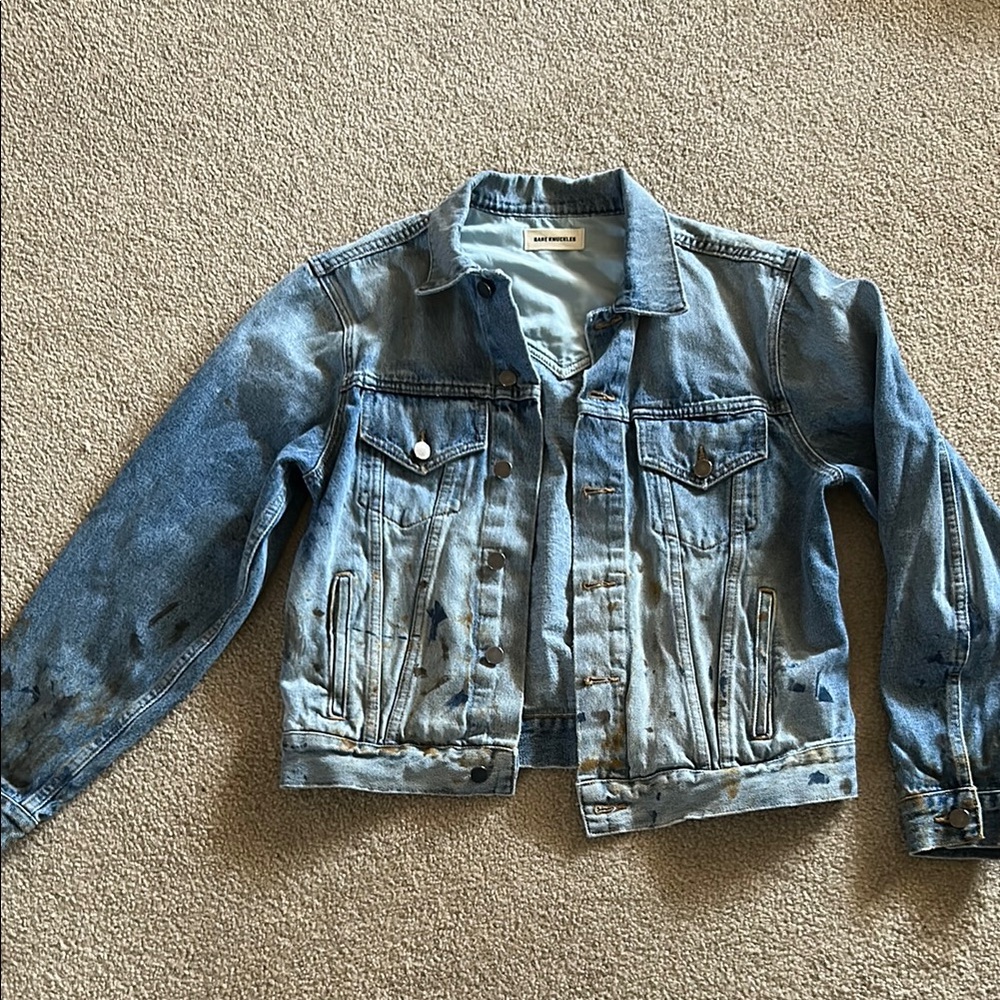 Bare knuckles Stylish Blue Denim Jacket with paint splatters